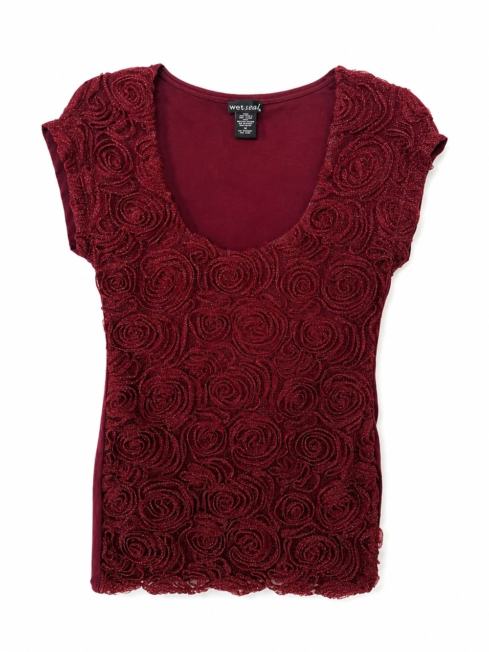 Wet Seal Burgundy 3D Rose Swirl Top | Medium